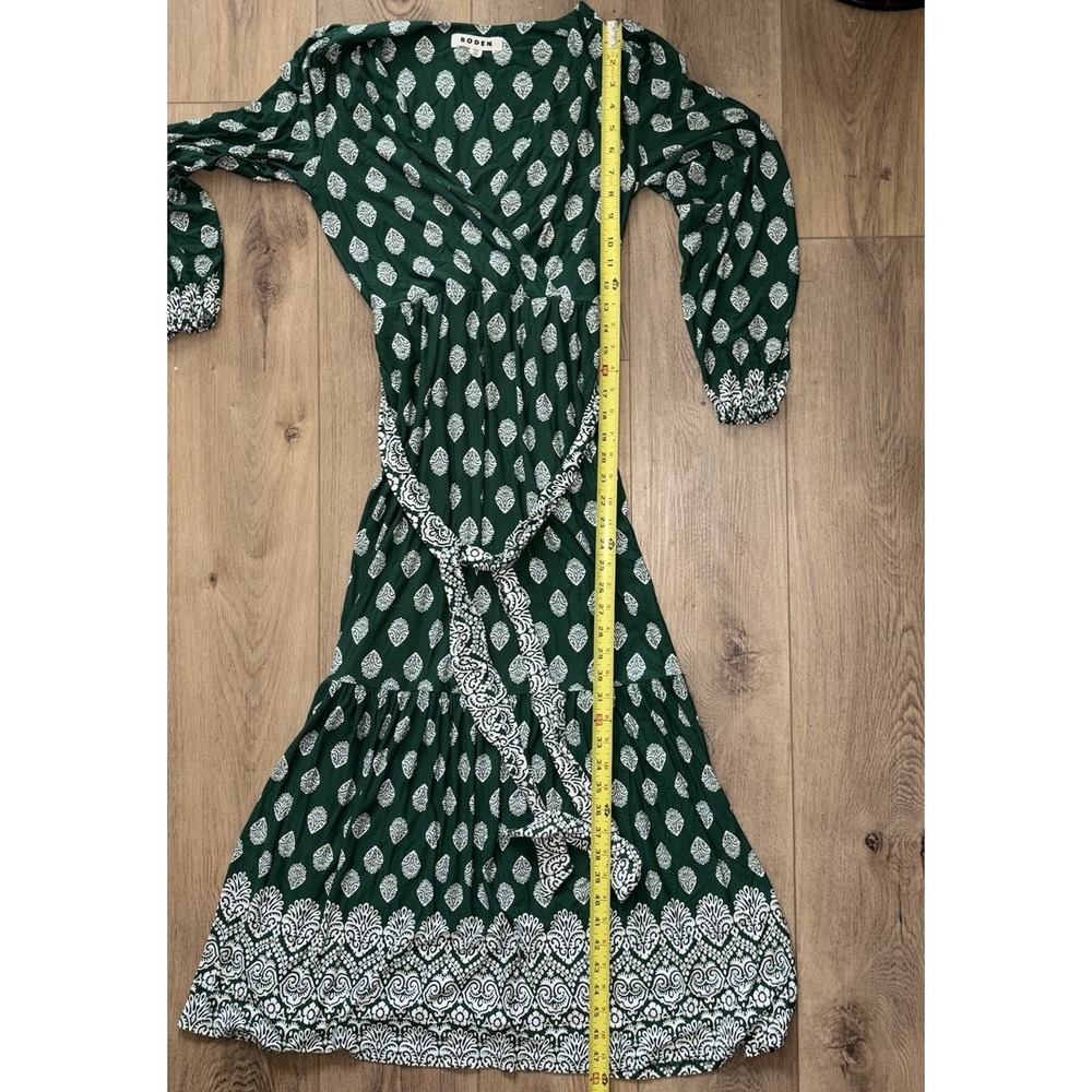 Boden Ophelia 4R Long Sleeve Maxi Wrap Dress Green White Printed Pockets - Picture 5 of 9
